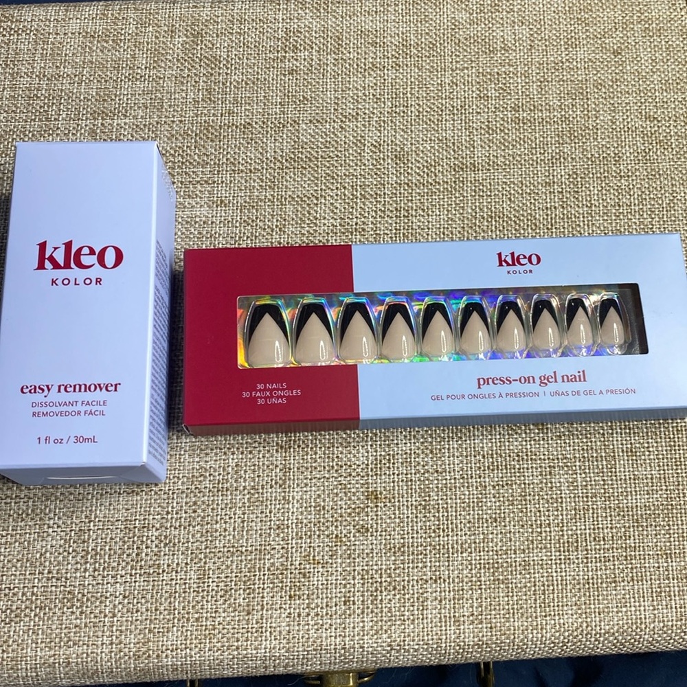 NWT Kleo Kolor no glue press on gel nail set: mod noir includes remover!
